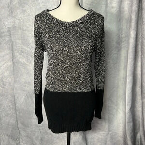 French Connection Black and White Boucle Color Block Scoop Neck Sweater - Medium